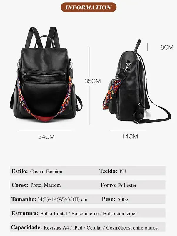 Mochila Feminina Impermeável  – Espaçosa, Versátil e Perfeita para Todas as Ocasiões.